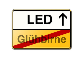 LED statt Glühbirne schild