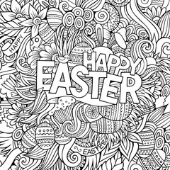 Cartoon hand-drawn doodles Happy Easter background