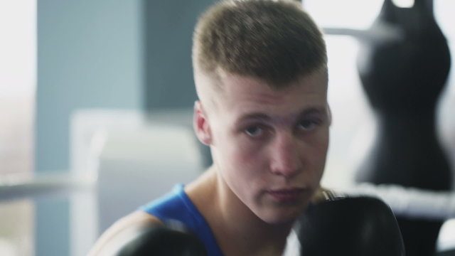 Young boxer looking at camera