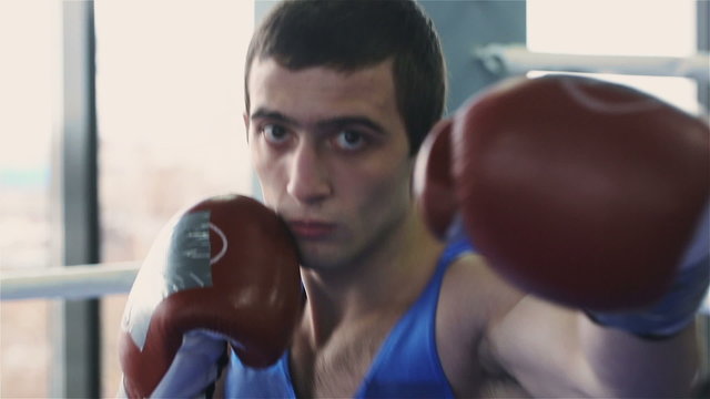 Young boxer looking at camera