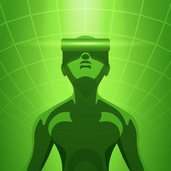 Futuristic male figure in the VR headset. Vector concept illustration