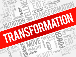 TRANSFORMATION word cloud, fitness, sport, health concept