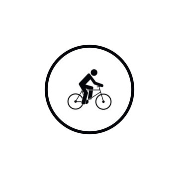 Icon cyclist, bike route sign.