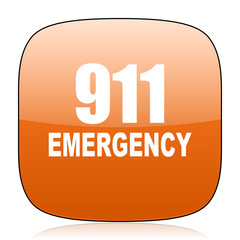 number emergency 911 orange square web design glossy icon