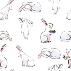 Papier Peint photo autocollant Lapin joli modèle sans couture avec des lapins aquarelles. Lapins de Pâques