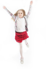 girl jumps on a white background 