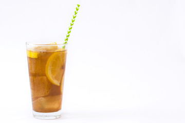 Ice tea with lemon.Isolated photo