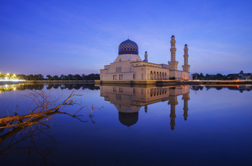 Blue hour scene at Kota Kinabalu Mosque, Sabah Borneo, Malaysia.