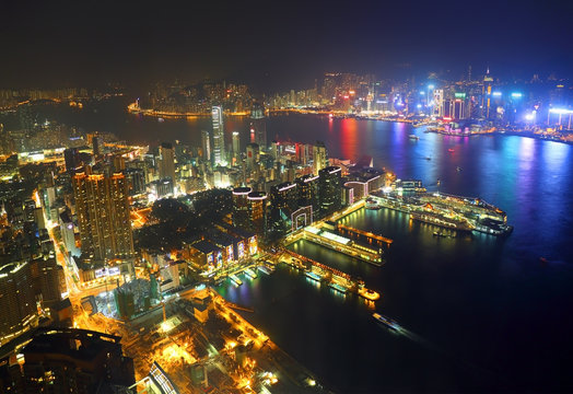 Aerial view of Hong Kong at night