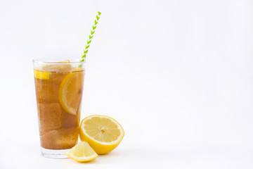 Ice tea with lemon.Isolated photo