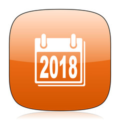 new year 2018 orange square web design glossy icon