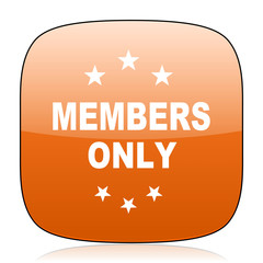 members only orange square web design glossy icon