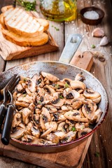 roasted mushrooms in a  pan