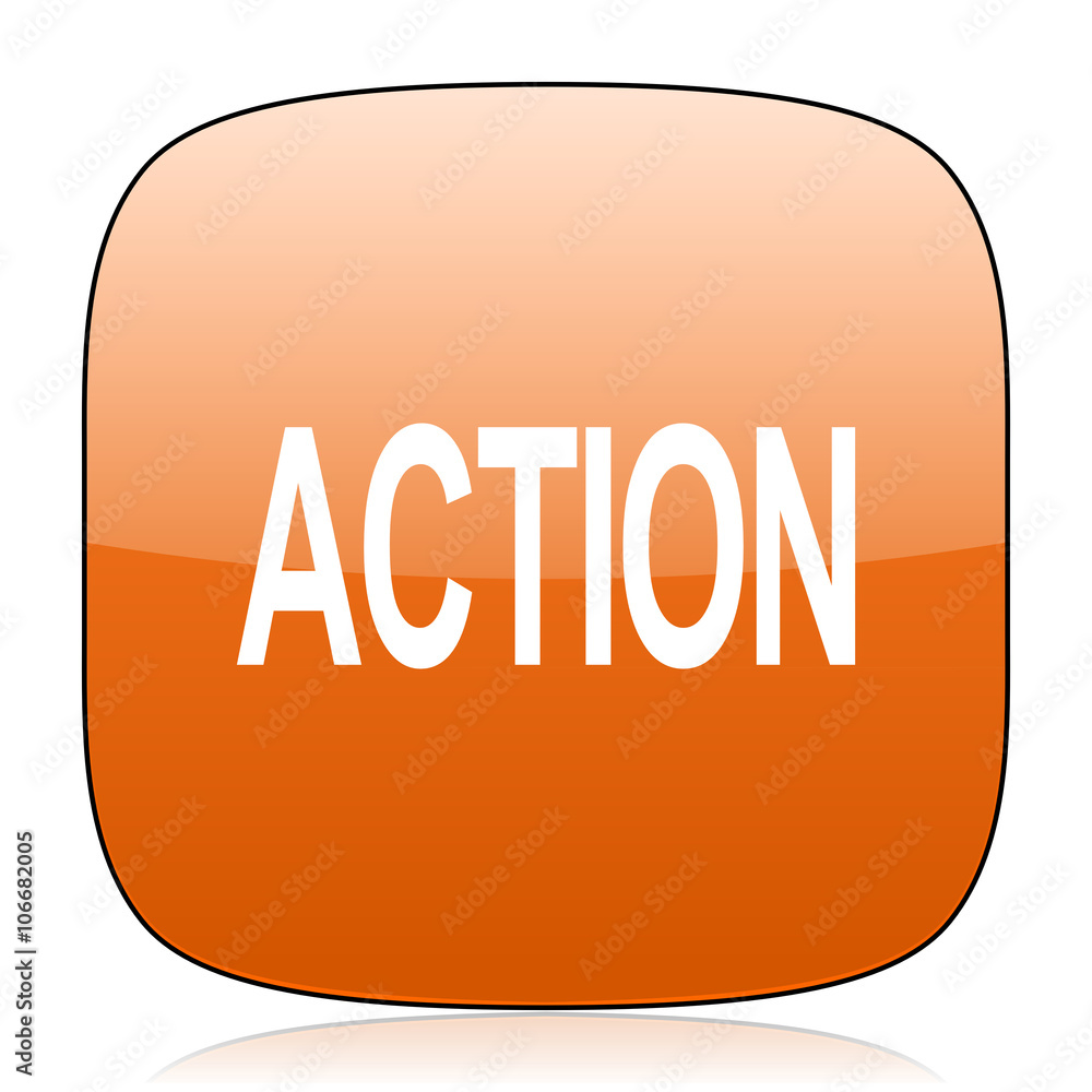 Poster action orange square web design glossy icon