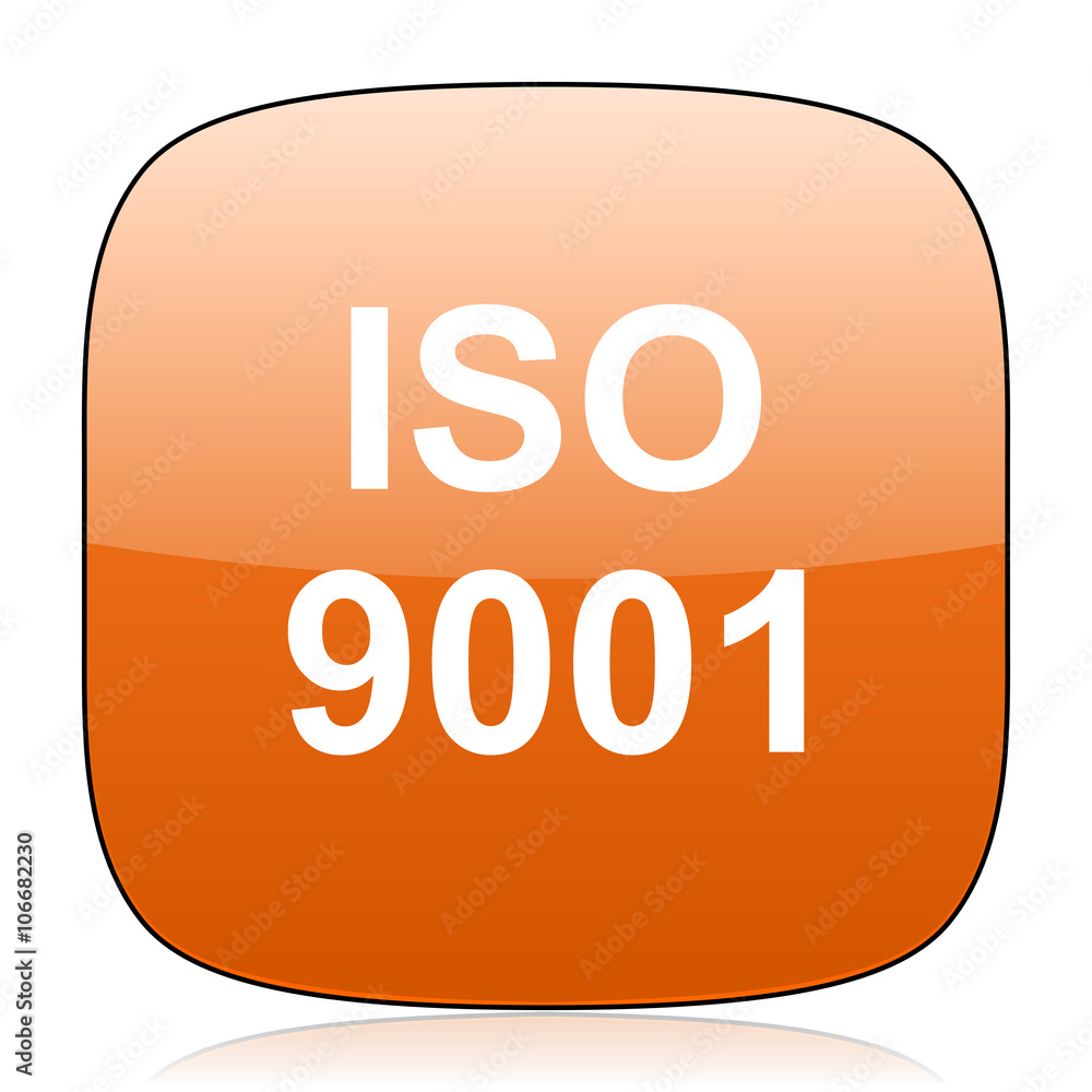 Poster iso 9001 orange square web design glossy icon