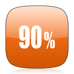 90 percent orange square web design glossy icon