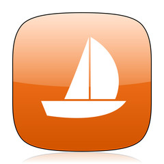 yacht orange square web design glossy icon