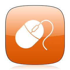 mouse orange square web design glossy icon