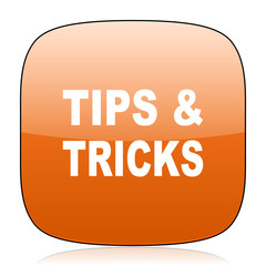 tips tricks orange square web design glossy icon