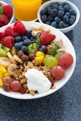 foods for a healthy breakfast - fresh berries, fruits, nuts 