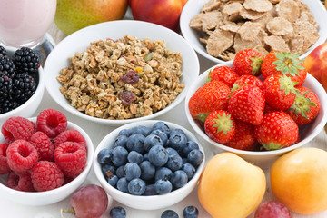fresh berries, fruit and muesli, close-up