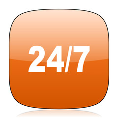 24/7 orange square web design glossy icon