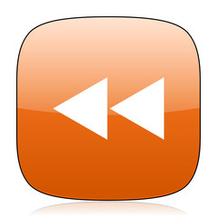 rewind orange square web design glossy icon
