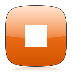 stop orange square web design glossy icon