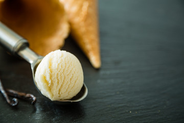 Vanilla ice cream in scoop