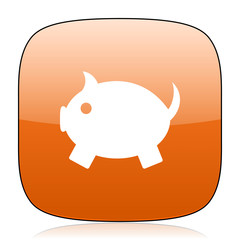 piggy bank orange square web design glossy icon