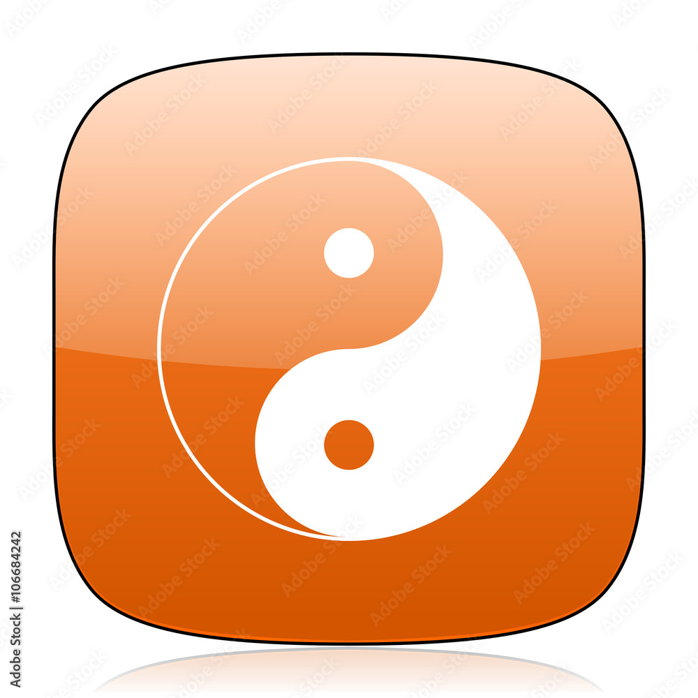 Aufkleber ying yang orange square web design glossy icon
