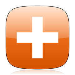 plus orange square web design glossy icon