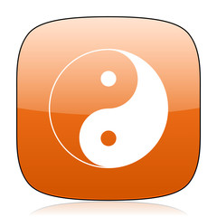 ying yang orange square web design glossy icon