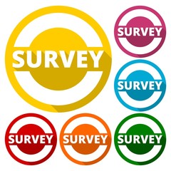 Survey icons set with long shadow