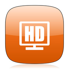 hd display orange square web design glossy icon