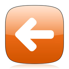 left arrow orange square web design glossy icon