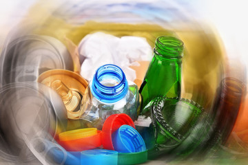 Recyclable garbage consisting of glass, plastic, metal and paper