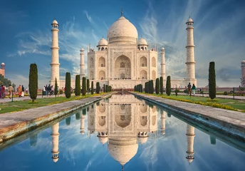 Foto op Plexiglas India Taj Mahal India, Agra. 7 wereldwonderen. Prachtige Tajmahal-reis