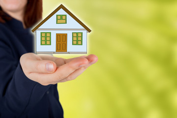 Family life insurance and proprety insurance, protecting family, family concepts.Woman hands making protection gesture.