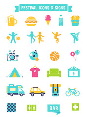 Festival, Concert and Camping Flat Icons