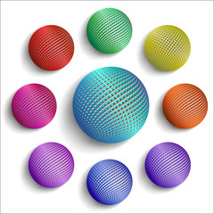 3D illustration bright colored sphere with Halftone-Effect. Set of isolated objects for design on a white background with soft shadow