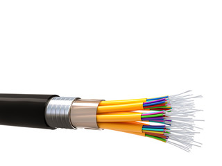 detail fibre optic cable fast internet. insulated white background