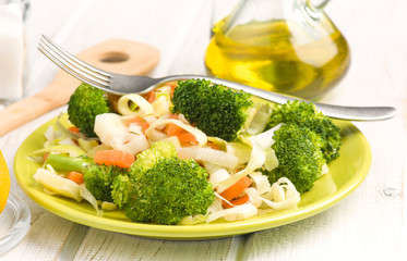 steamed vegetables in modern plate