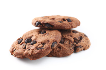 Cookies with chocolate chip isolated on white background.