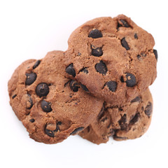Cookies with chocolate chip isolated on white background.
