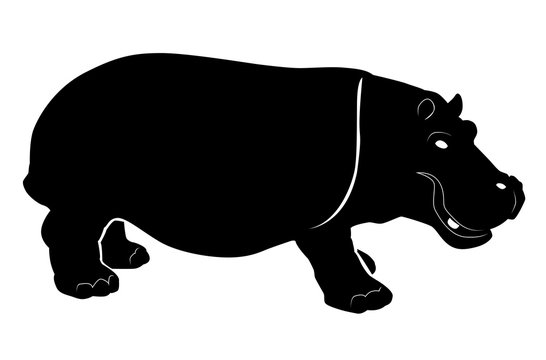 Silhouette noire d'un hippopotame sur fond blanc