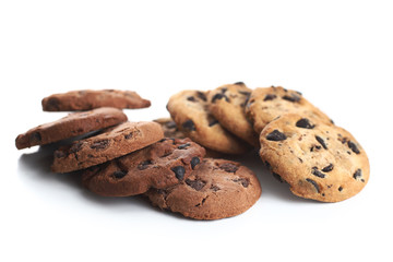 Cookies with chocolate chip isolated on white background.