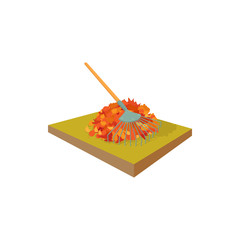 Fallen leaves collected in pile and rake icon