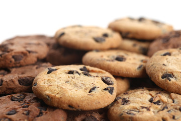 Cookies with chocolate chip isolated on white background.