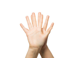 close up of two hands showing five fingers